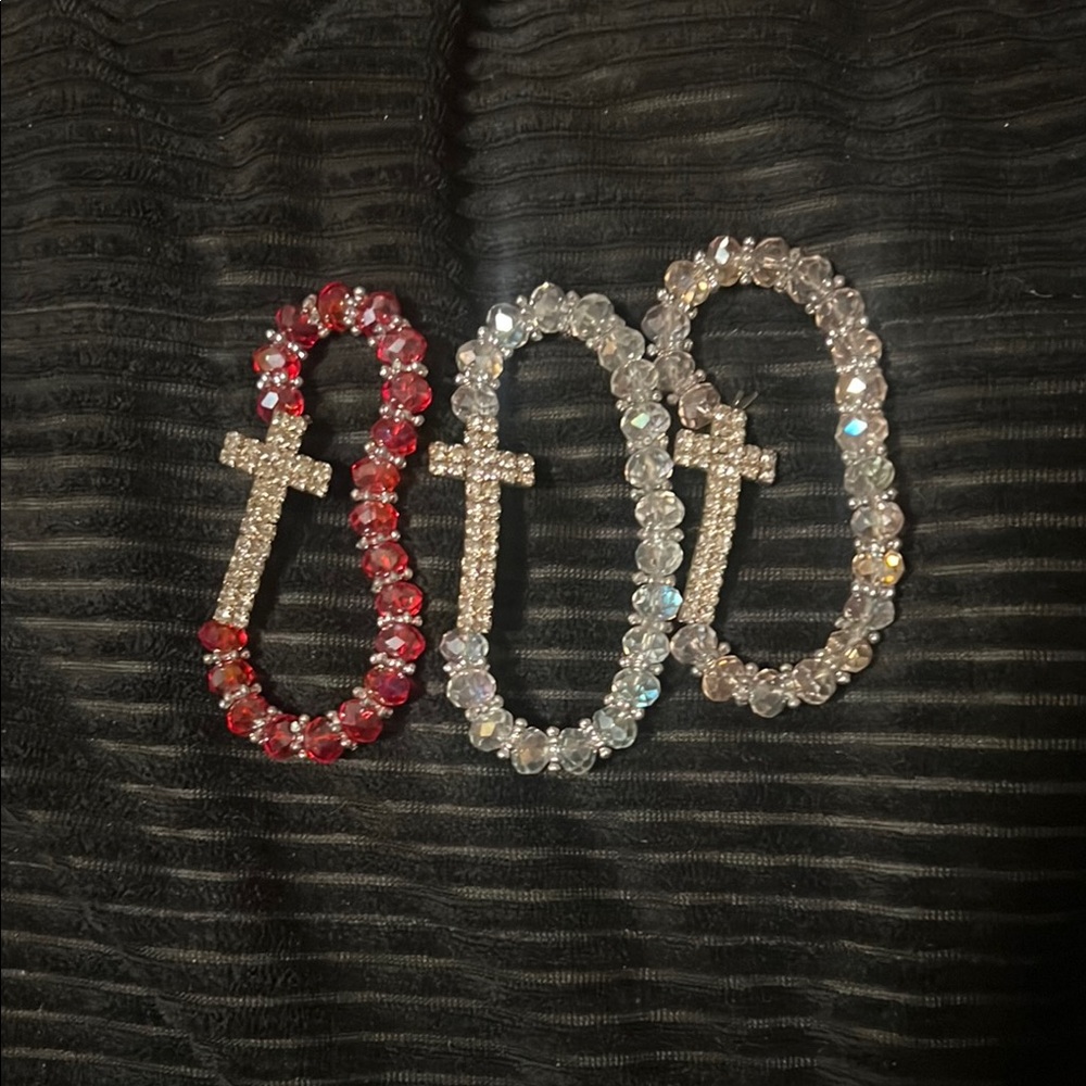 Elegant Crystal Cross Bracelets Set - Red, Silver, Gold